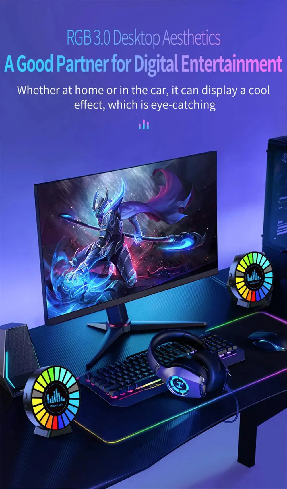 RGB Music Sync Magnetic Car Light by Showlu Smart General flashing with colorful lights inside a car.