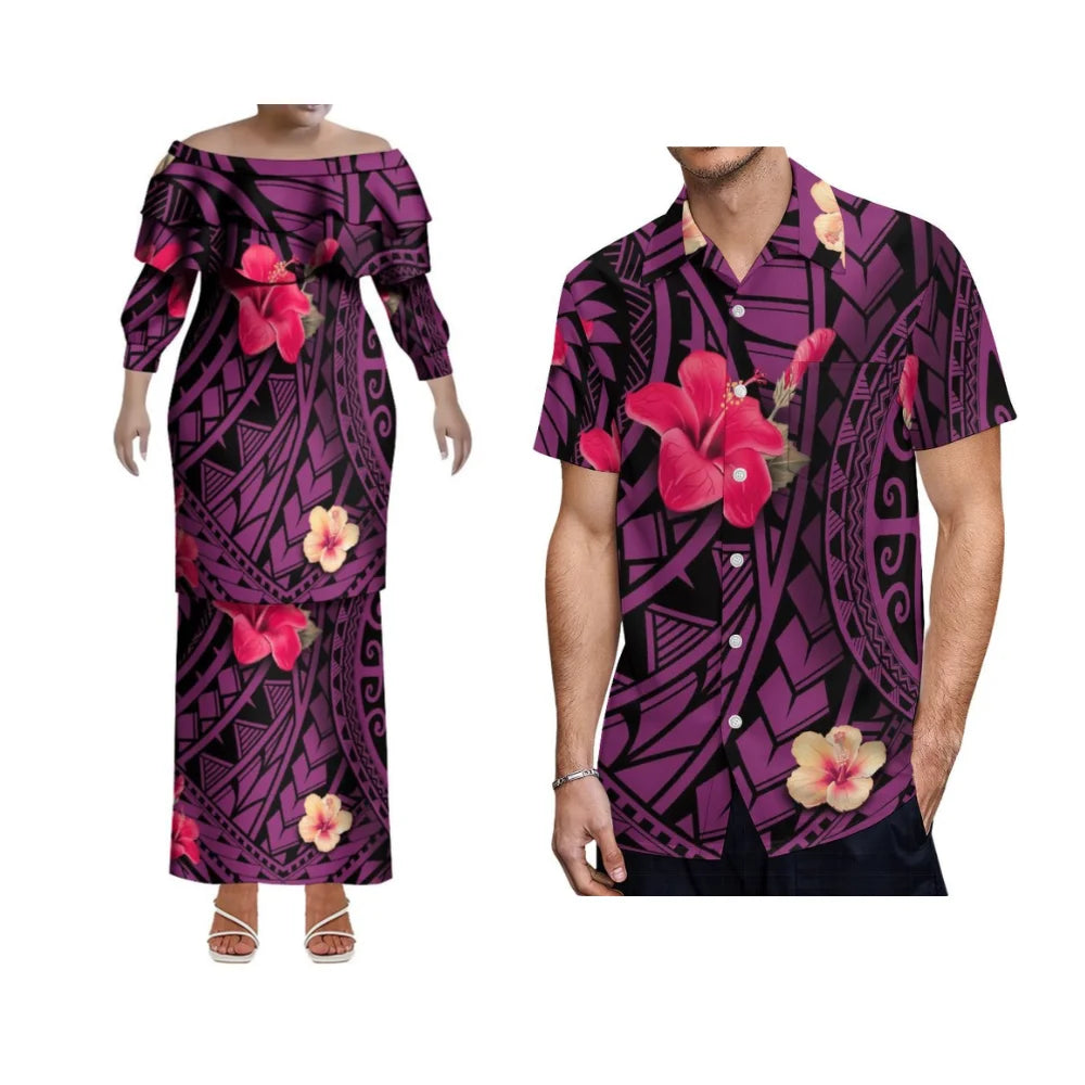 Lightweight slim mermaid dress for women with ruffle collar, Polynesian-inspired design, perfect for beach or evening occasions.