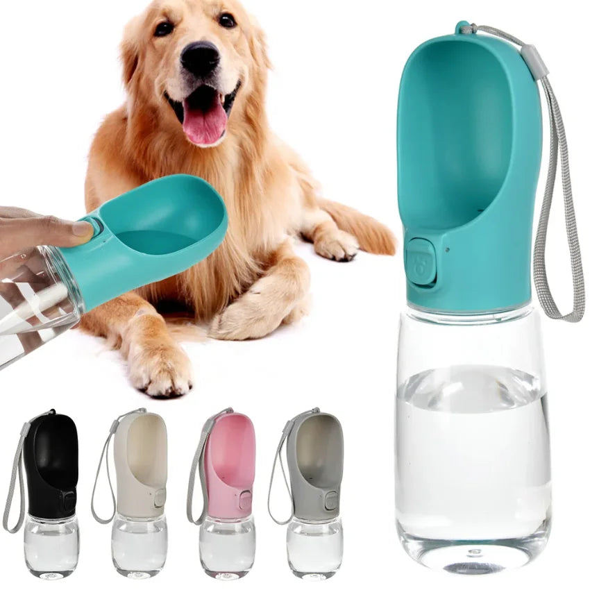 Showlu portable leakproof dog water bottle with built-in bowl for large and small pets, ideal for outdoor pet hydration.