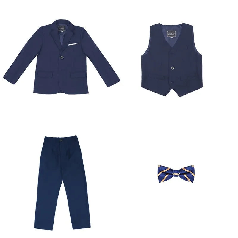 Dark green PsyMonster boys formal wedding suit and tuxedo set with jacket, shirt, pants, and bow tie, stylish children's formal wear