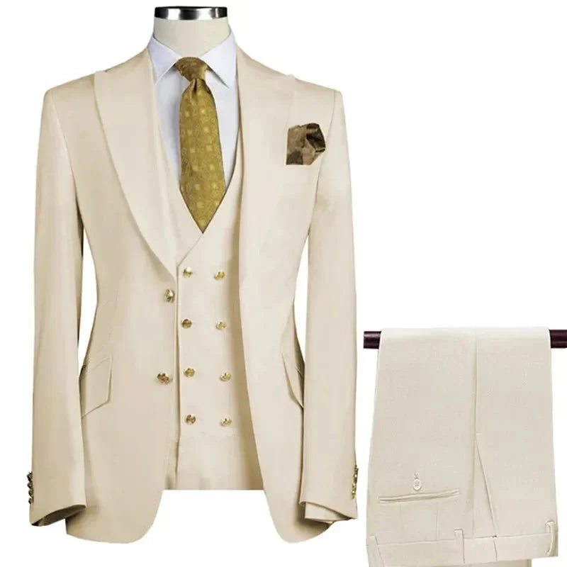 Men's 3-piece slim fit suit by SHOWLU FASHION STORE, wool blend business tuxedo with jacket, vest, and trousers.