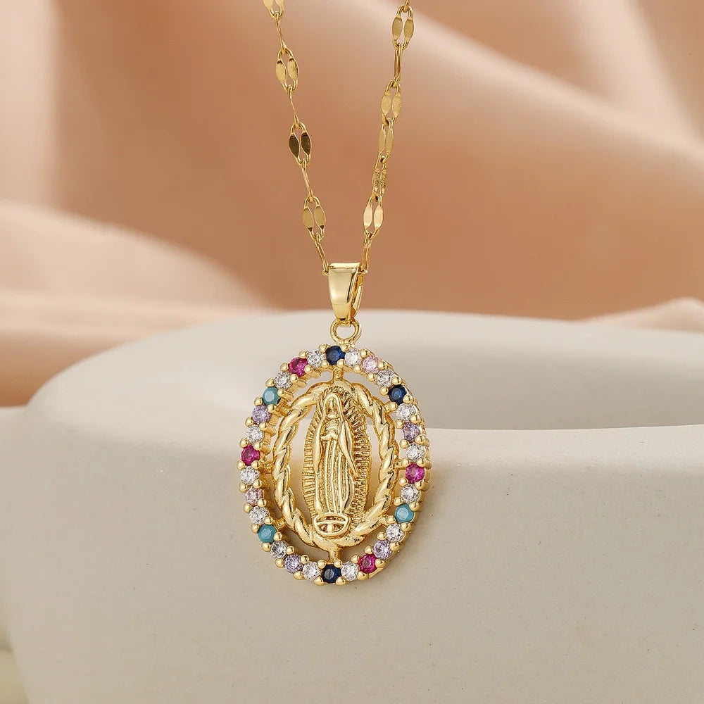 Colorful zircon necklace by Showlu Fashion Store, lightweight and versatile Madonna design with luxurious, fashionable style.