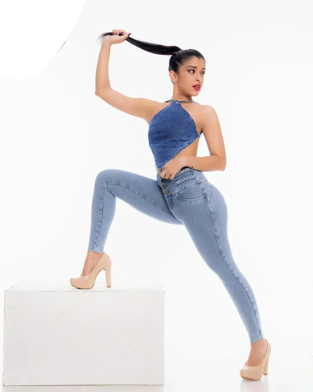 Sparshine high waist tummy control skinny jeans with butt lifting design by SHOWLU FASHION STORE, showcasing denim fit and style.