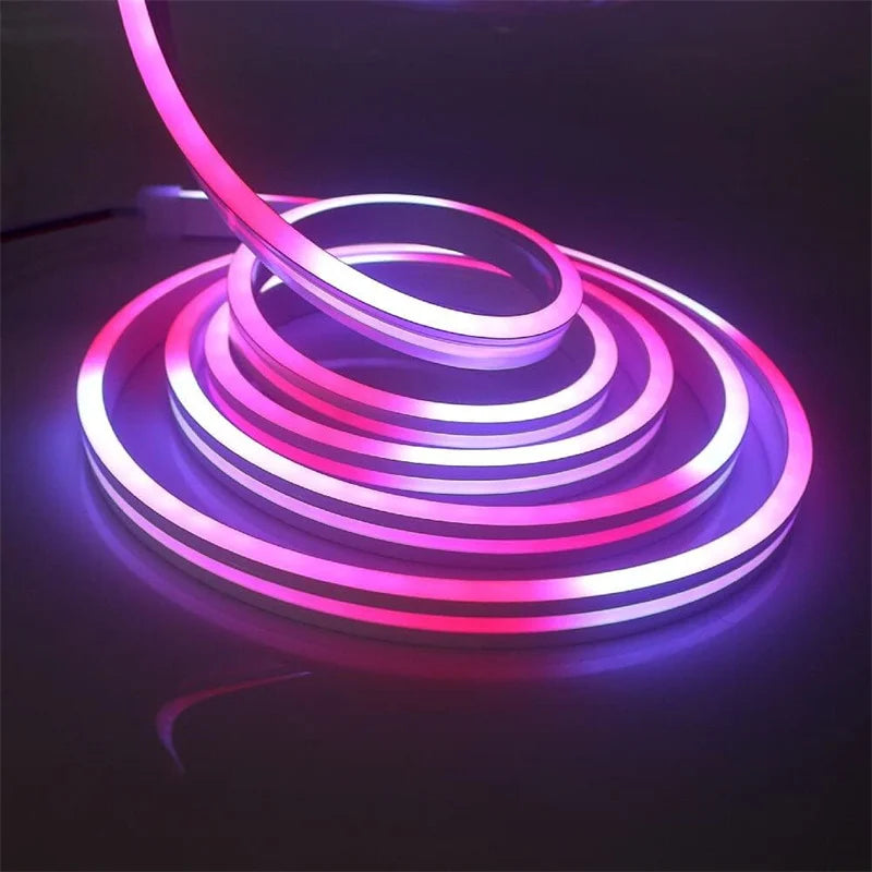 RGBIC Neon LED strip light by Showlu Smart with Bluetooth app control, 5V flexible lighting for vibrant home decor.