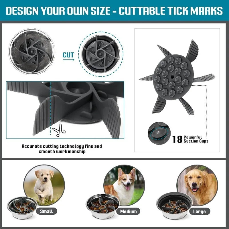 Showlu Pet Feeder with powerful suction cup, anti-choking slow food bowl for dogs, easy to clean, extends eating time.