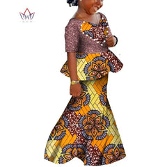African Kids Dresses African Dashiki Print Cotton Wax Matching Dresses Africa Children Summer Plus Size Clothing WYT529