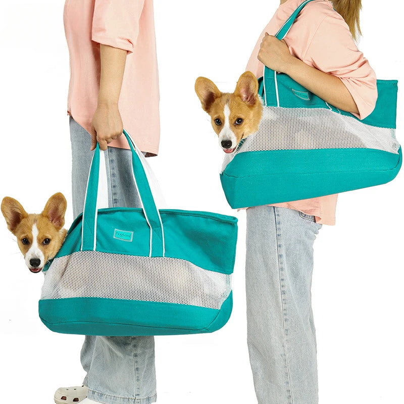 Showlu Breathable Mesh Pet Carrier in foldable canvas shoulder bag for cats, featuring ventilation and comfortable design.
