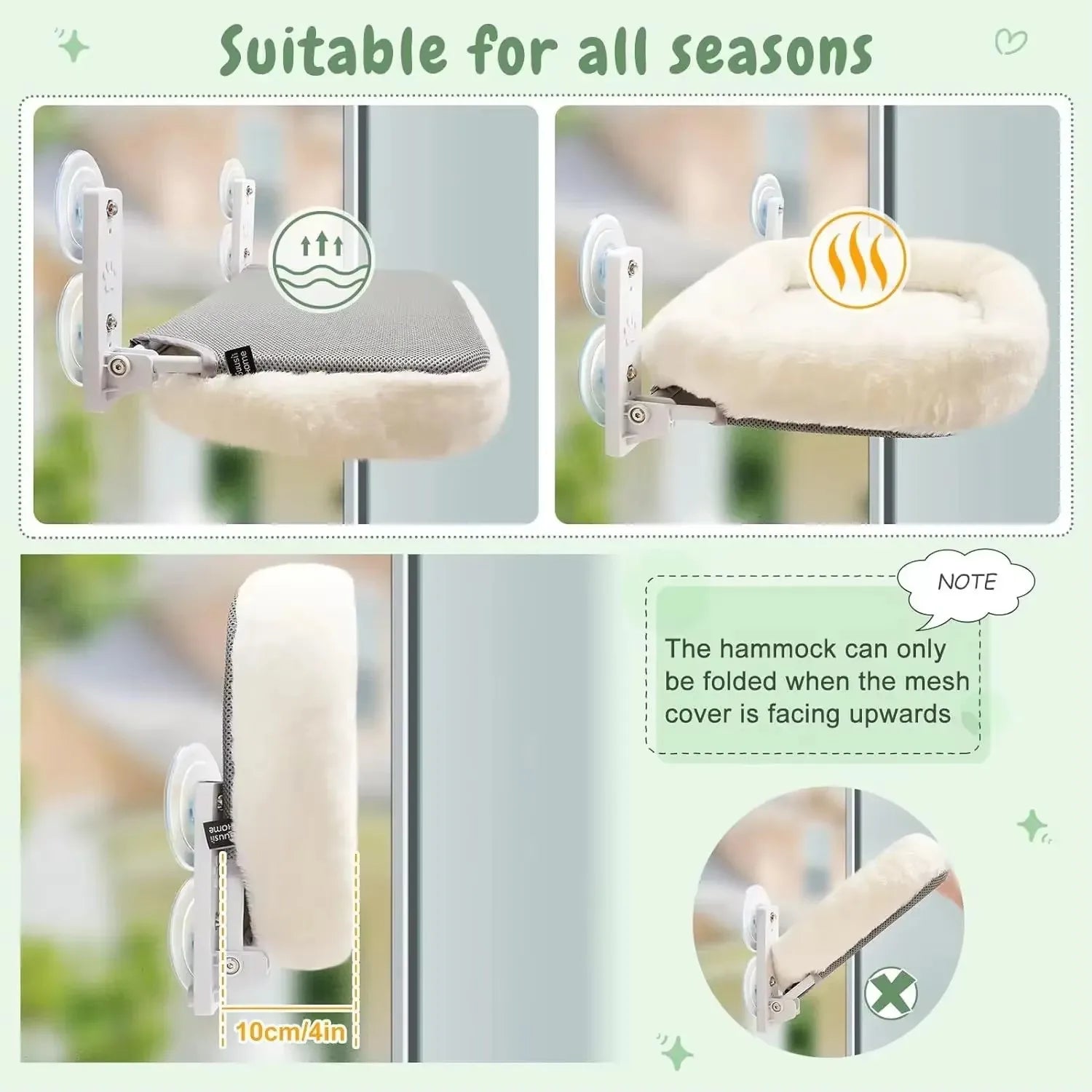 Showlu Plush Cat Window Hammock with suction cups, sunbathing hanging bed for cats, soft and comfortable perch by the window.