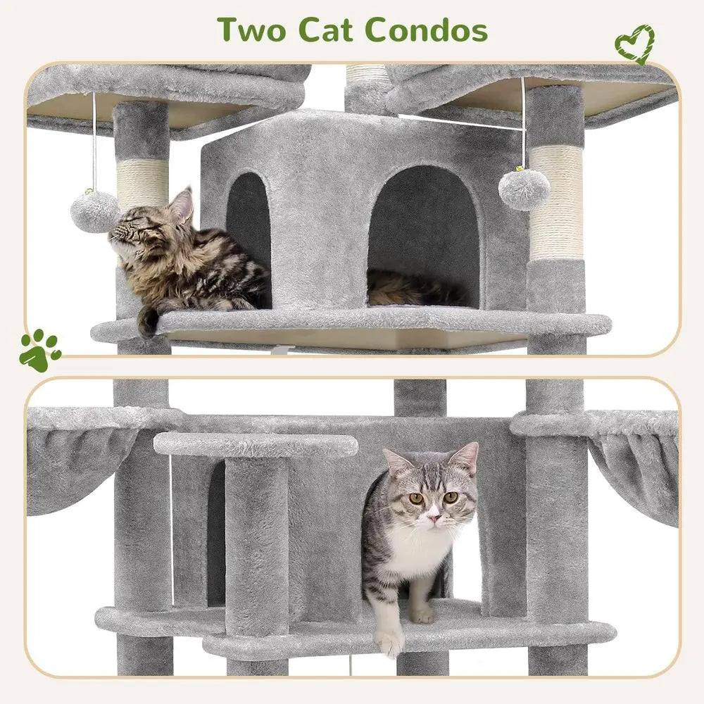 Showlu 80-inch XXL cat tower with multiple levels and three perches, providing a spacious climbing and lounging structure for cats.