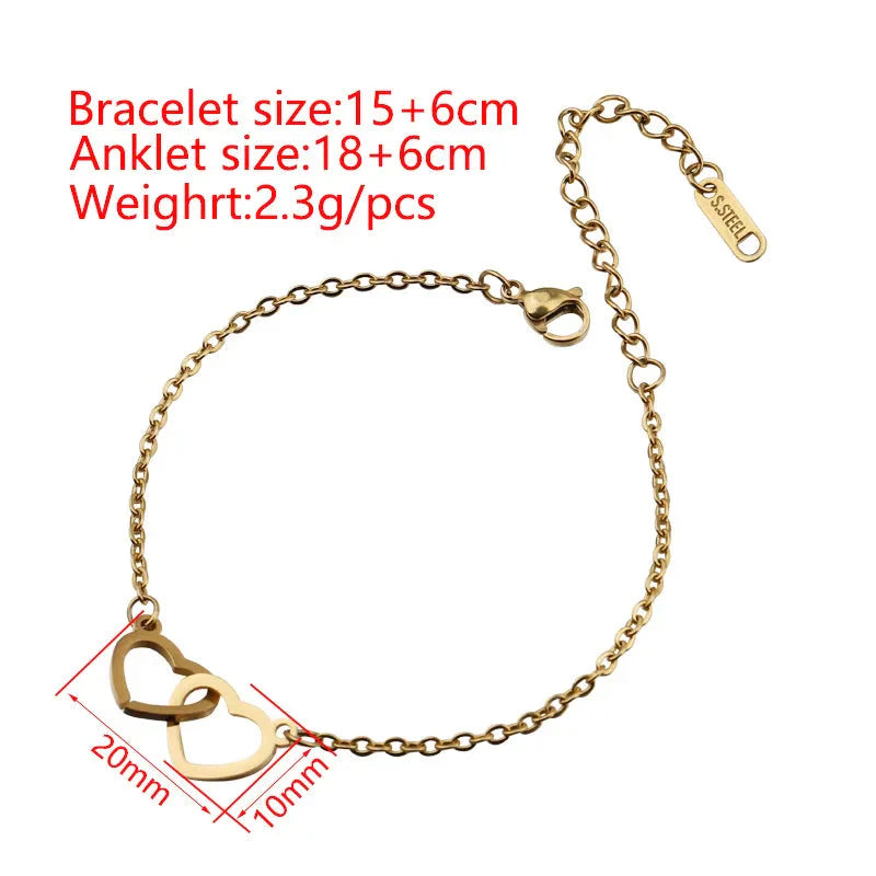 SHOWLU FASHION double heart steel bracelet with eternal rose box, featuring a sleek design and romantic jewelry style.