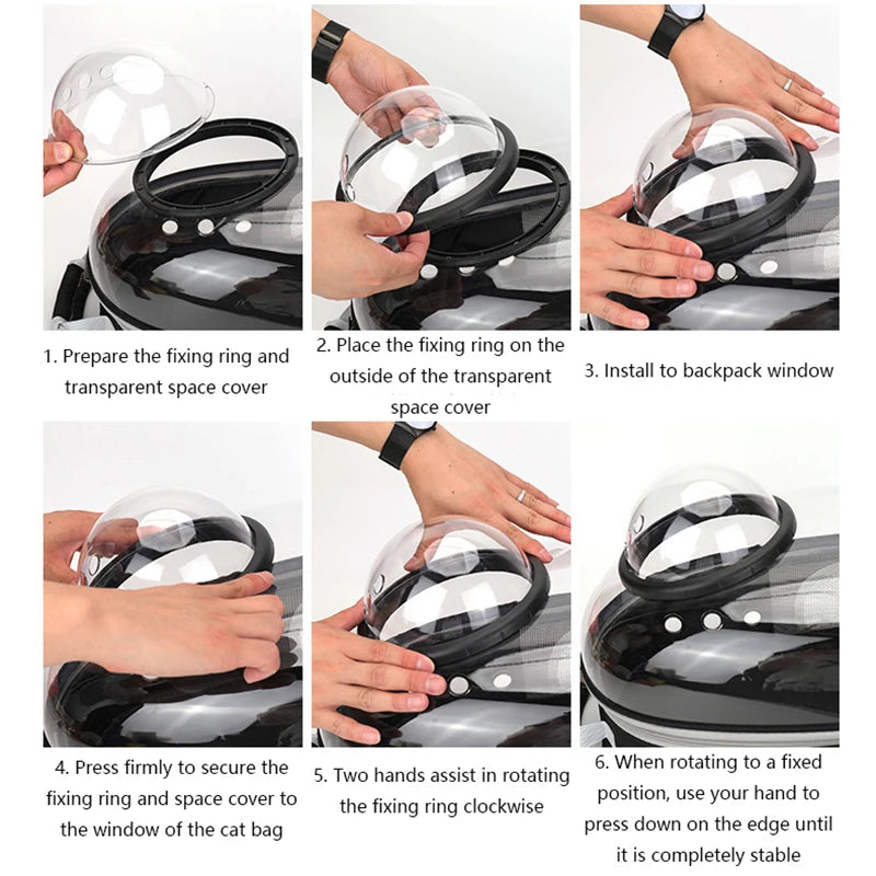 Showlu Space Capsule Pet Backpack, transparent breathable cat carrier with space capsule design for comfortable pet travel.