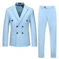 Sky blue double-breasted men's suit by SHOWLU FASHION STORE, slim fit 2-piece formal set with notch lapel and tailored design