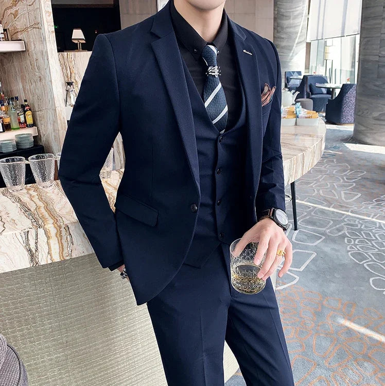 S-7XL (Jacket+Vest+Pants) Fashion Boutique Lattice Formal Business Mens Suit 3Pcs Set Groom Wedding Dress Plaid Suit Show Stage SHOWLU FASHION STORE