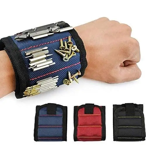 Showlu Smart magnetic tool wristband with adjustable strap, holding nails and screws for DIY projects and construction work.