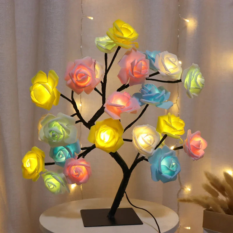 SHOWLU LED Rose Flower Table Lamp with stainless steel base, fairy night light, decorative floral design for ambient home lighting