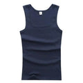 Basic elastic cotton sleeveless men's tank top, ideal for fitness and bodybuilding, shown in a summer casual style.