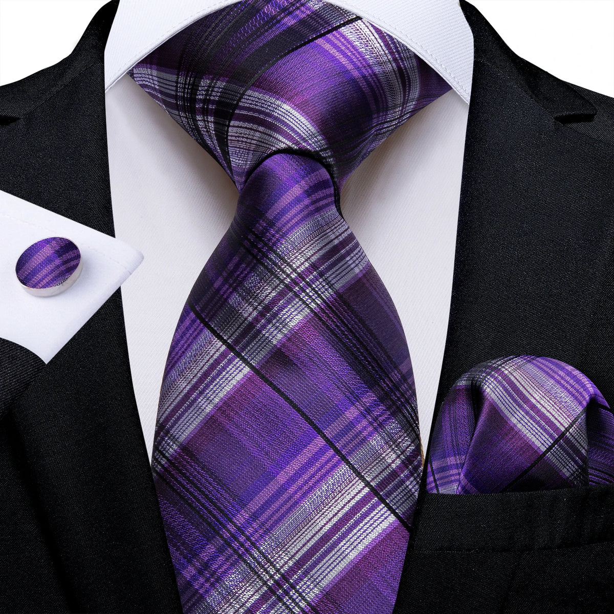 DiBanGu Ties For Men Purple Floral Paisley Necktie Business Formal 100% Silk Tie Pocket Square Set For Wedding Party Cravat