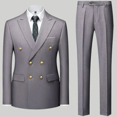 2 Pcs Fashion New Men's Casual Boutique Double Breasted Suit Trousers / Man's Business Suit Jacket Blazers Coat Pants Set