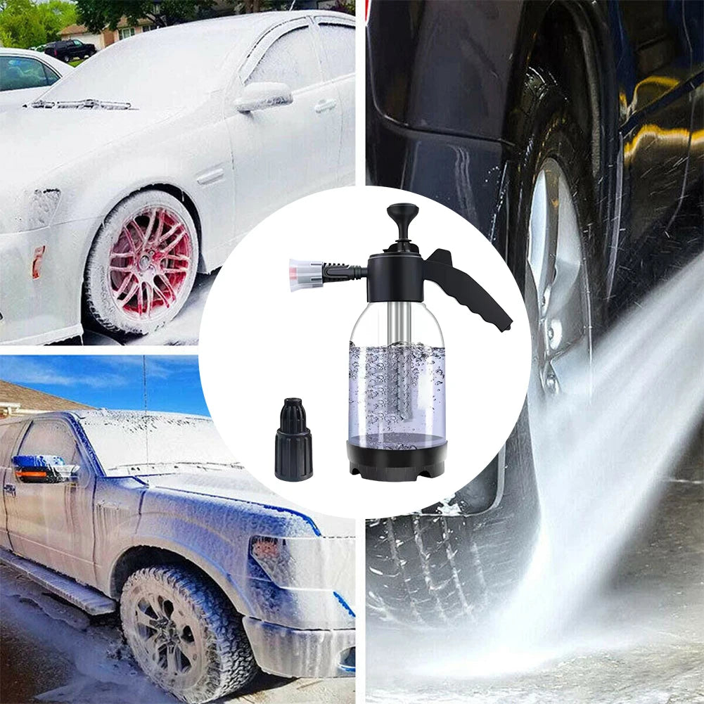 Showlu Smart General pressure washer foam bottle with nozzle and foam solution in clear container for car cleaning.