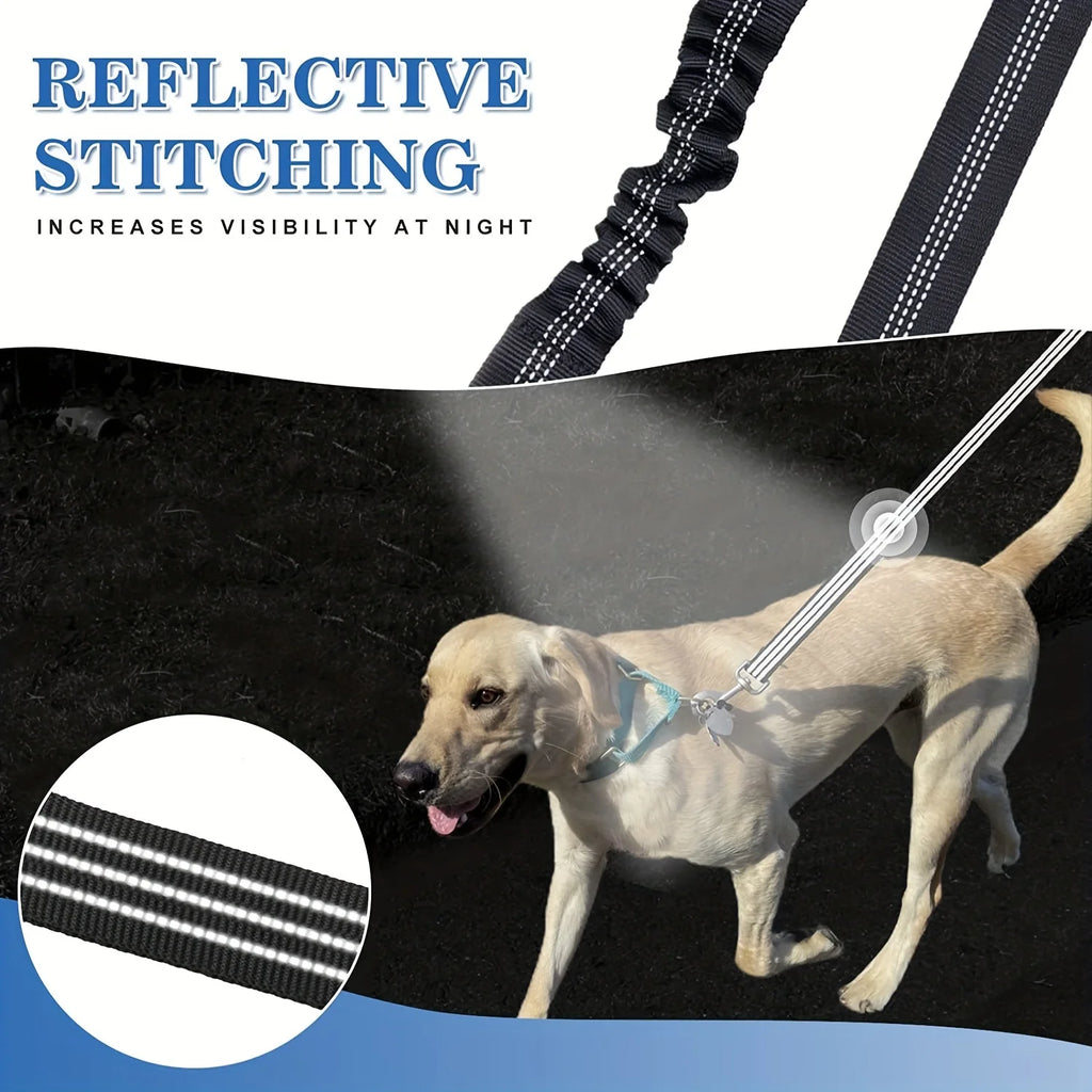 Reflective Showlu Double Dog Leash with shock-absorbing nylon coupler, designed for secure walking of two dogs.