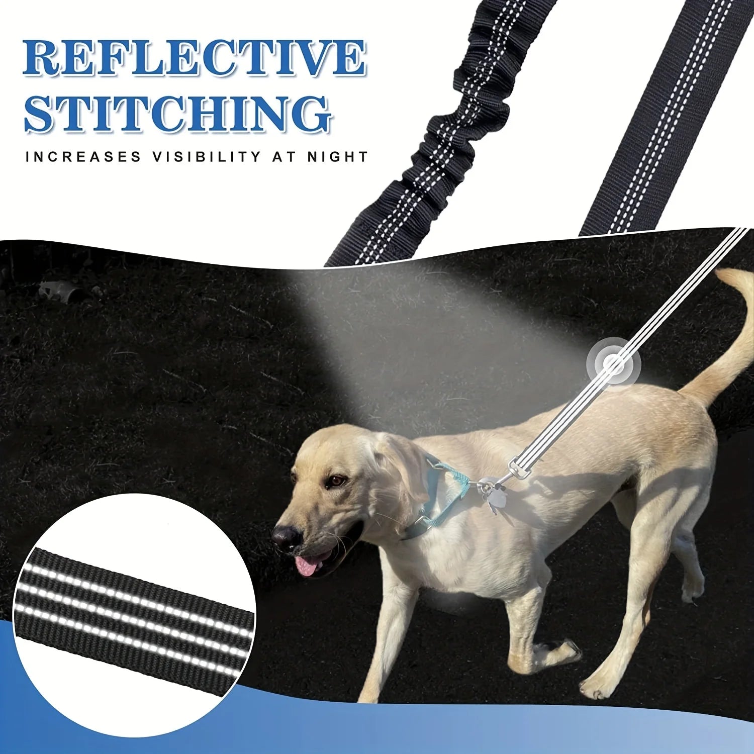 Reflective Showlu Double Dog Leash with shock-absorbing nylon coupler, designed for secure walking of two dogs.