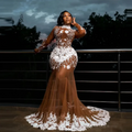 WDPL Mermaid evening gown by SHOWLU FASHION STORE featuring beaded tulle fabric, full sleeves, and a flattering prom dress silhouette.