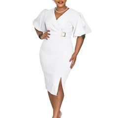 Summer Autumn Africa Clothing Short Sleeve Dress African Dresses For Women Sexy V-Neck Perspective Slim Office Lady Party Dress