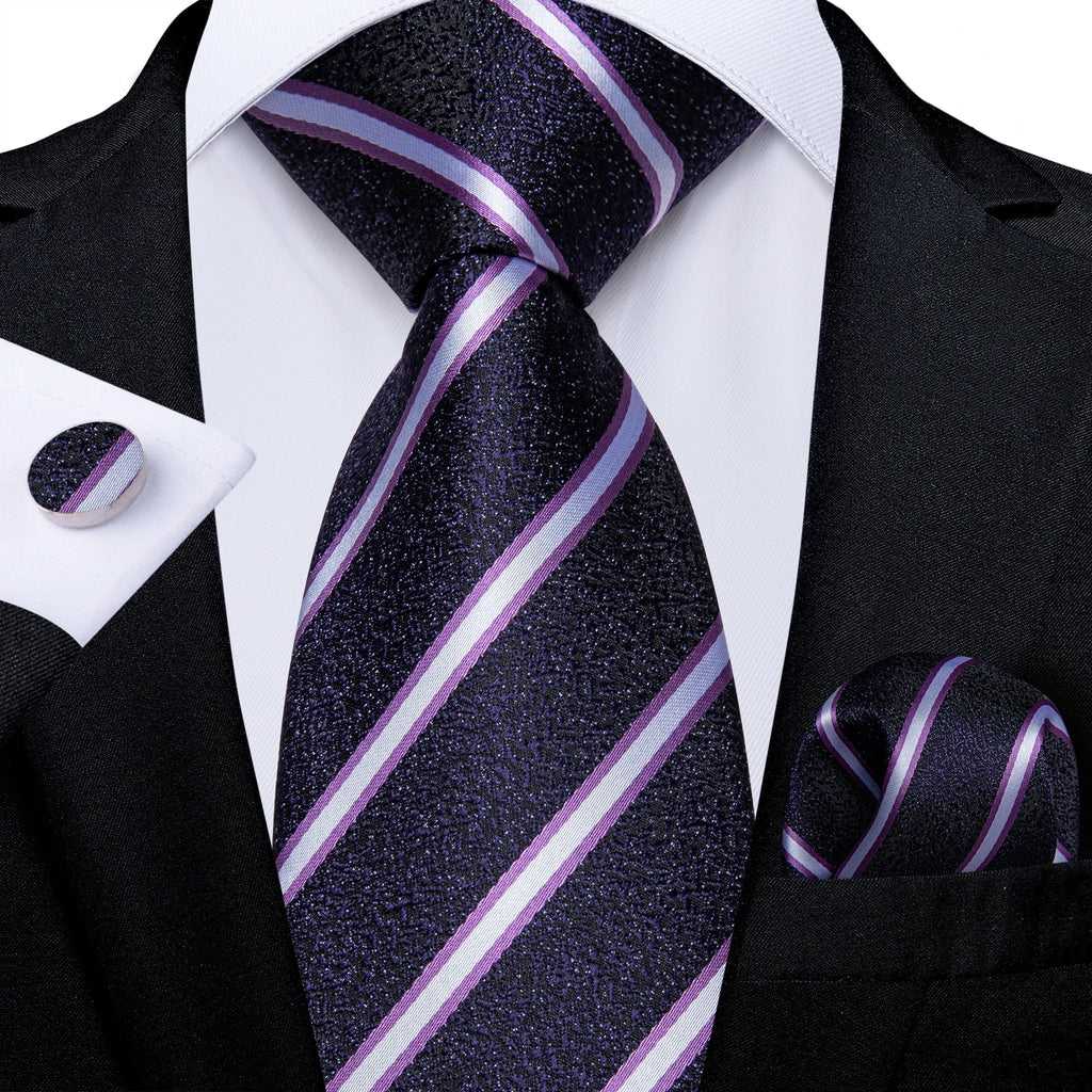DiBanGu Ties For Men Purple Floral Paisley Necktie Business Formal 100% Silk Tie Pocket Square Set For Wedding Party Cravat