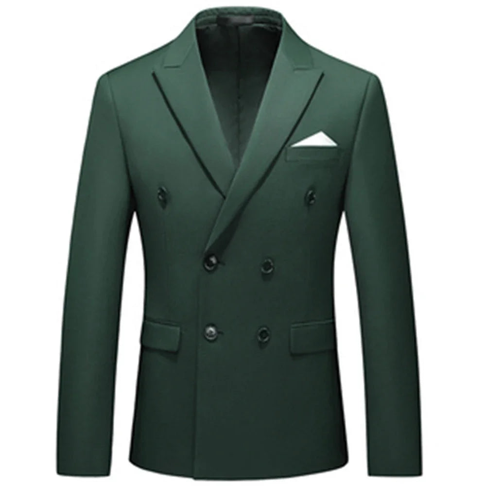 2025 Fashion New Men's Casual Boutique Business Solid Color Double Breasted Suit Jacket Blazers Coat