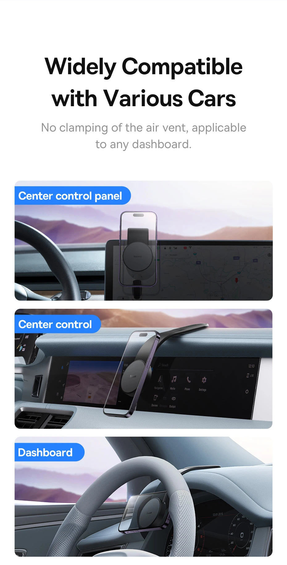 Magnetic foldable car phone holder for dashboard by Showlu Smart General, with a sleek design and adjustable viewing angle.