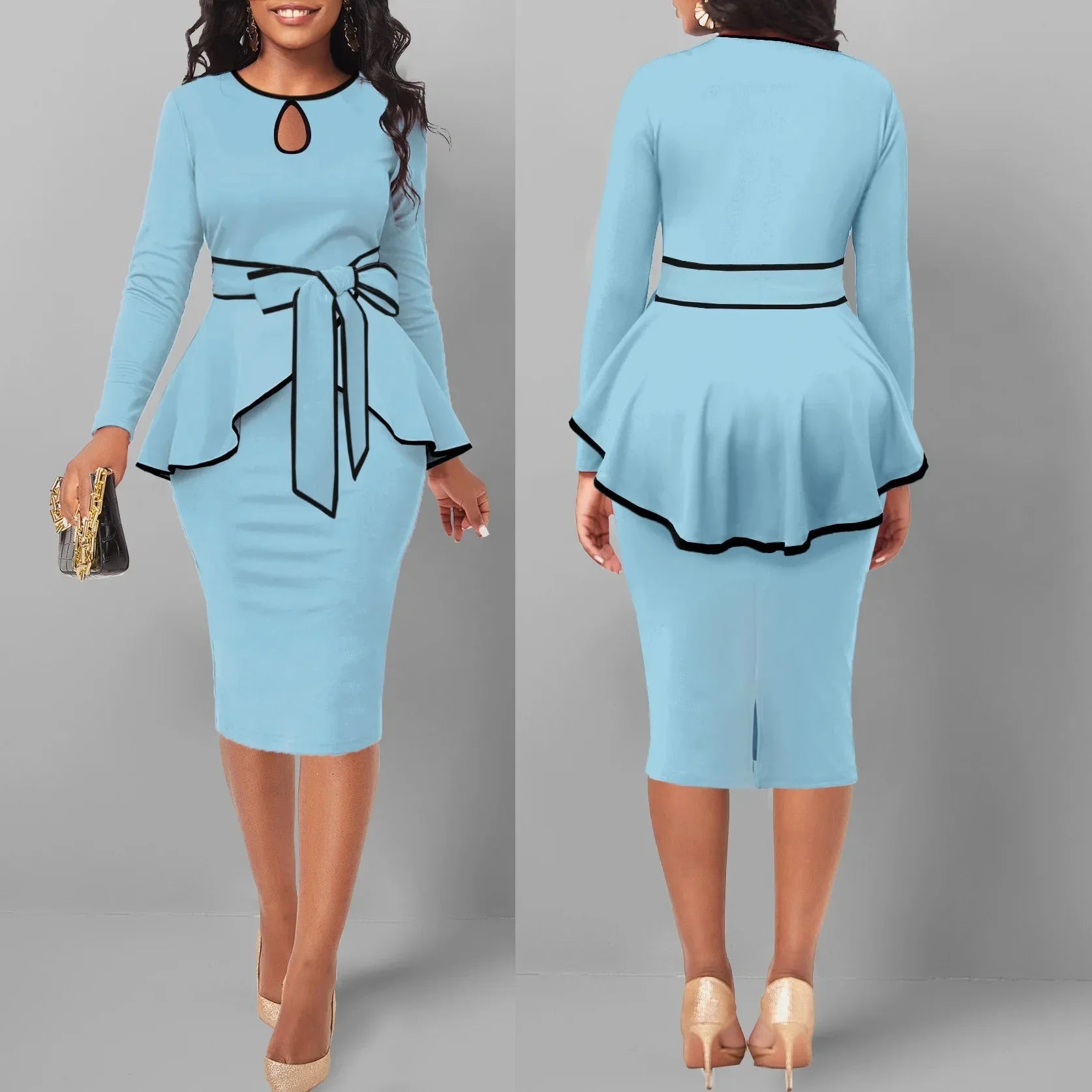 SHOWLU Women's 2-Piece Suit Dress with ruffle top and side slit skirt, stylish and elegant ensemble perfect for formal occasions.