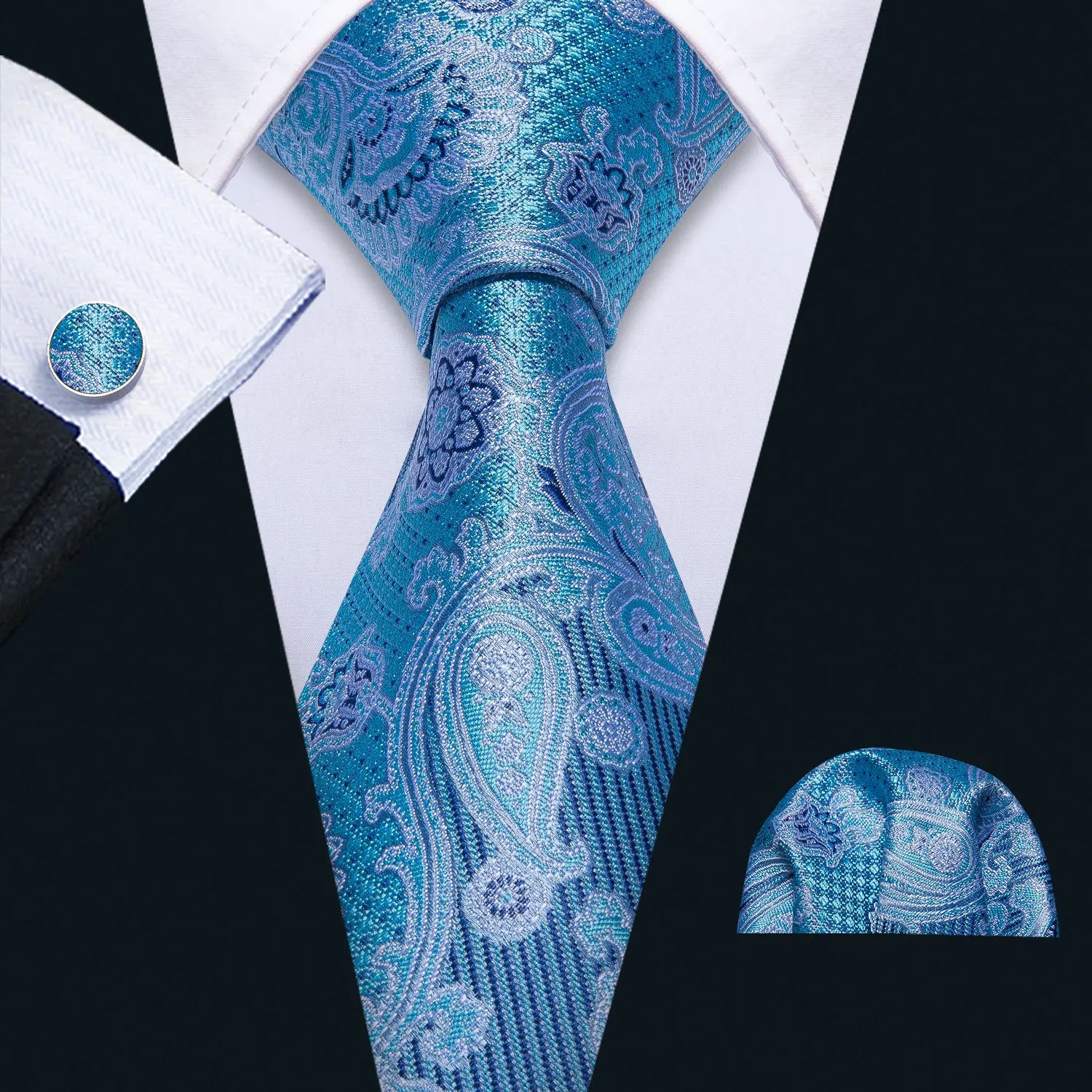 New Classic 100% Silk Men's Ties 8cm Blue Plaid Dot Striped Business Necktie Handkerchief Wedding Party Tie Set Gravatas DiBanGu