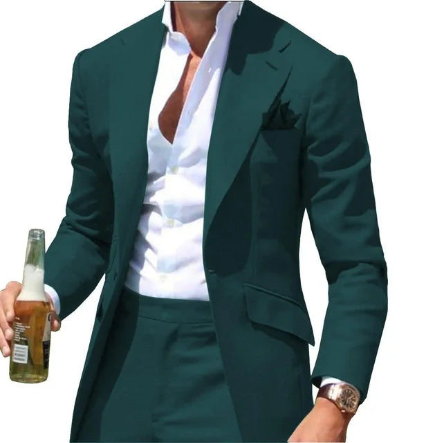 Costumes Pour Hommes Peak Collar Men Suits Notched Green Slim Fit Blazers Jackets Pants 2PCS Causal Business Wedding Groom Wear