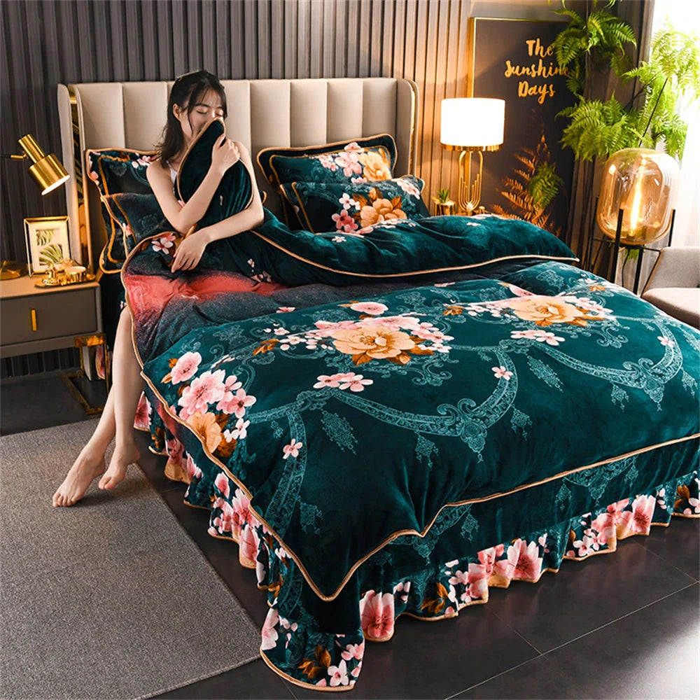 Thickened flannel bedding set with coral velvet quilt cover, four-piece bed linen from SHOWLU FASHION STORE, cozy and soft bedroom decor