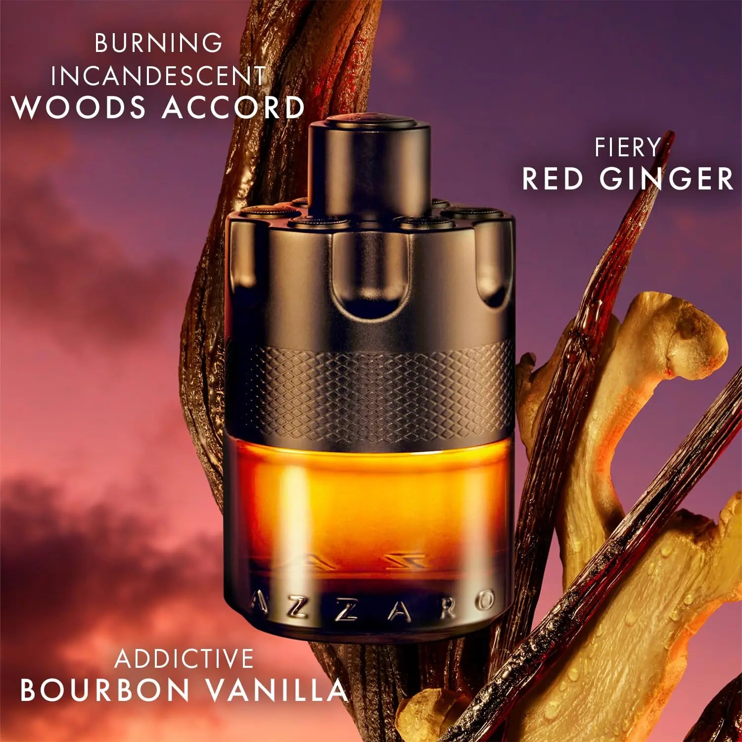 Intense spicy men's cologne Azzaro The Most Wanted Parfum with sleek bottle design, ideal for sophisticated fragrance fans.