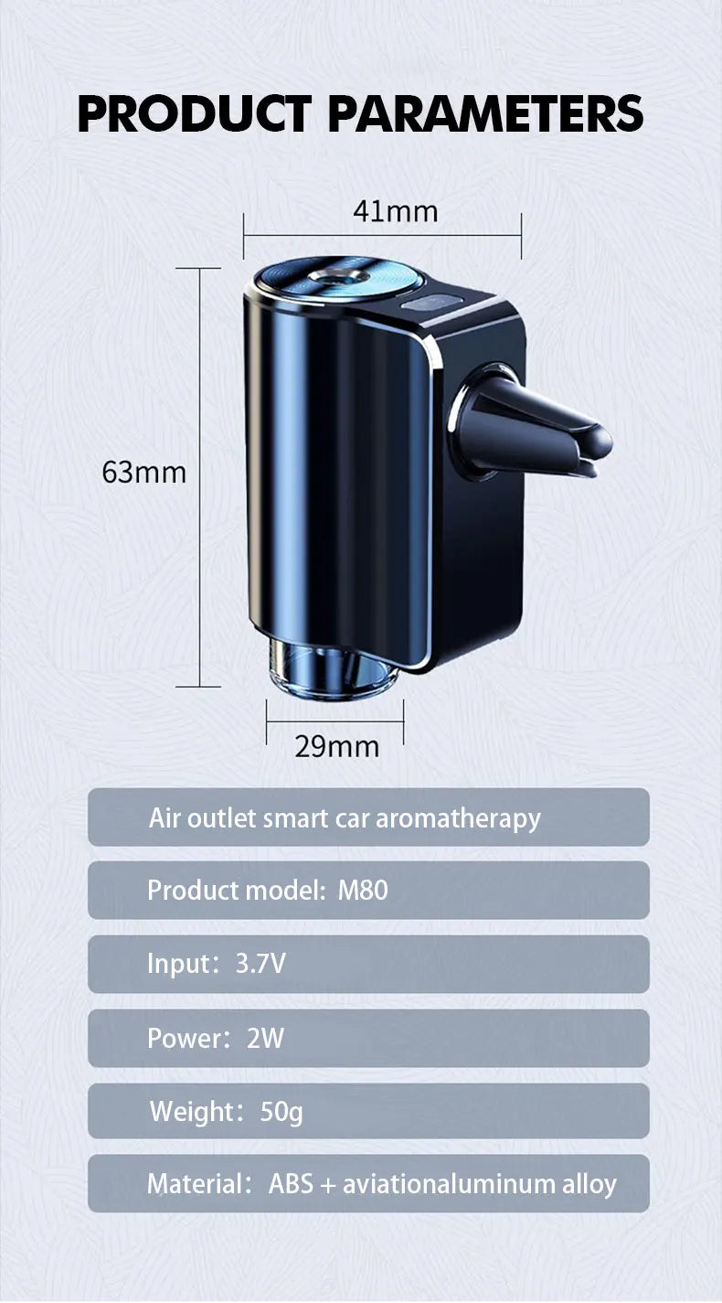 Showlu Smart General car aromatherapy diffuser with sleek design and essential oil container, ideal for freshening vehicle interiors.