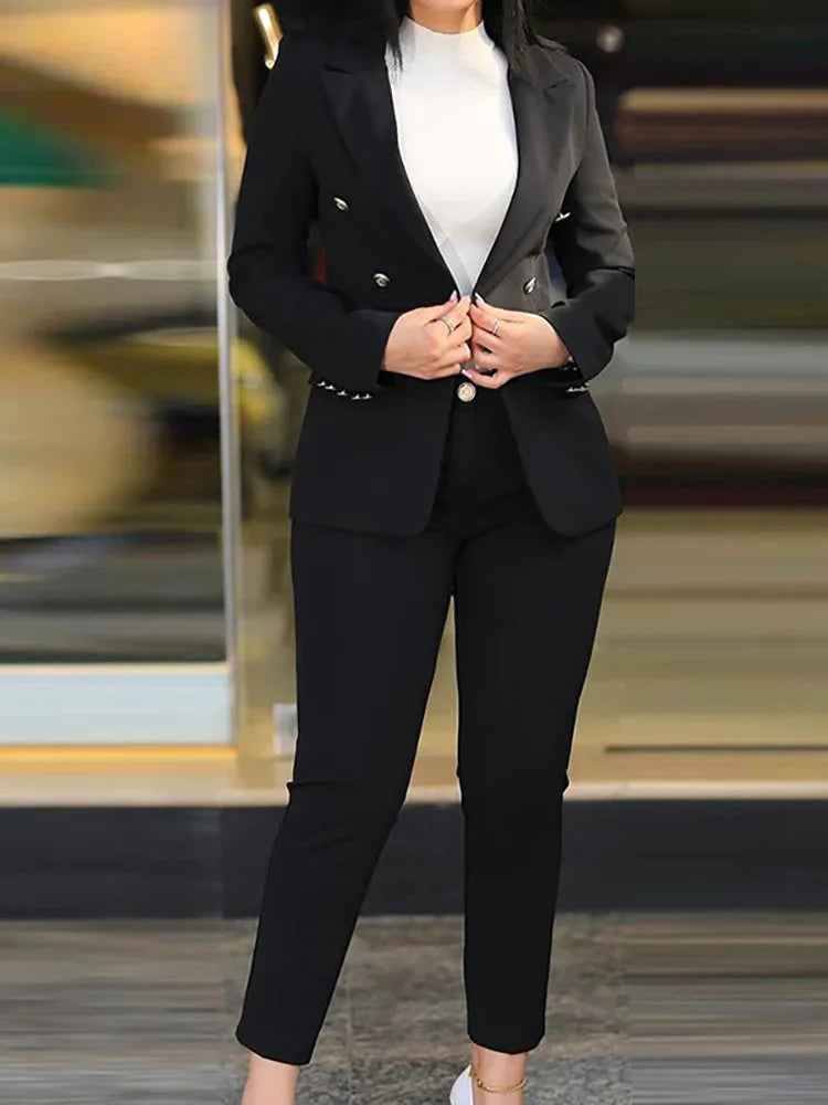Navel Orange women's slim fit pant suit featuring a solid cardigan and pencil pants, stylish office wear from SHOWLU FASHION STORE.