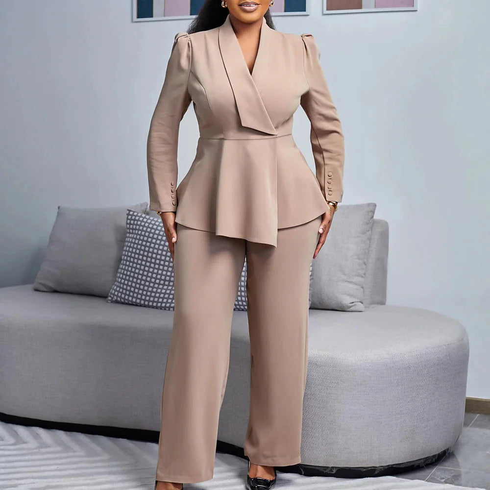 JENYAGE Women's 2-Piece Wide Leg Pant Suit by SHOWLU FASHION STORE, elegant office work set, featuring stylish wide-leg pants and matching blazer.