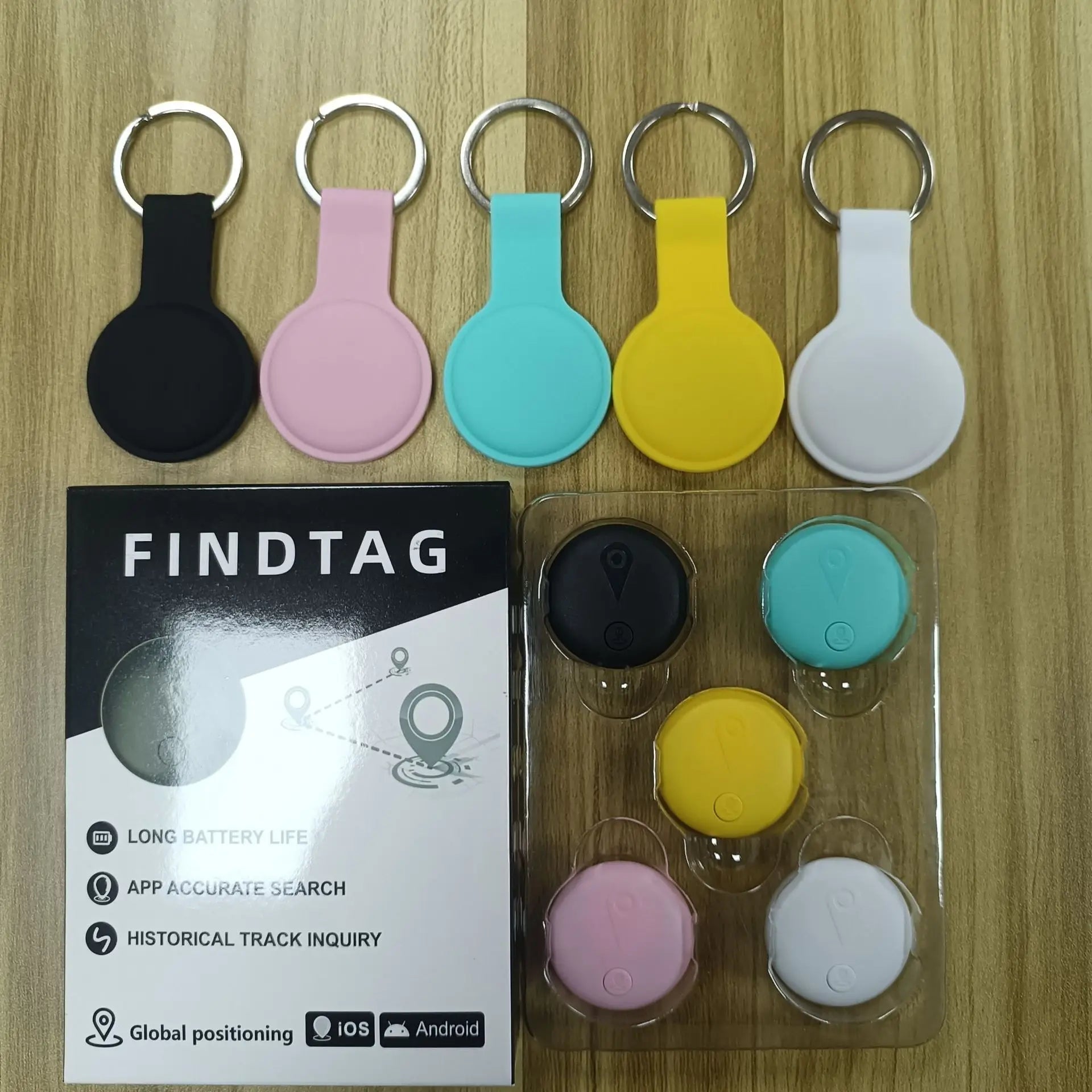 Waterproof Showlu Anti-Lost AirTag tracker for pets and kids, showing the small smart tag with keyring attachment.