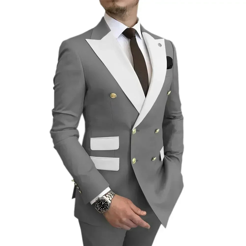 2 Pieces Blazer and Pants Set，Elegant Man Suit，double-breasted，for  Wedding Dresses，stage Costume，Groomsmen SHOWLU FASHION STORE