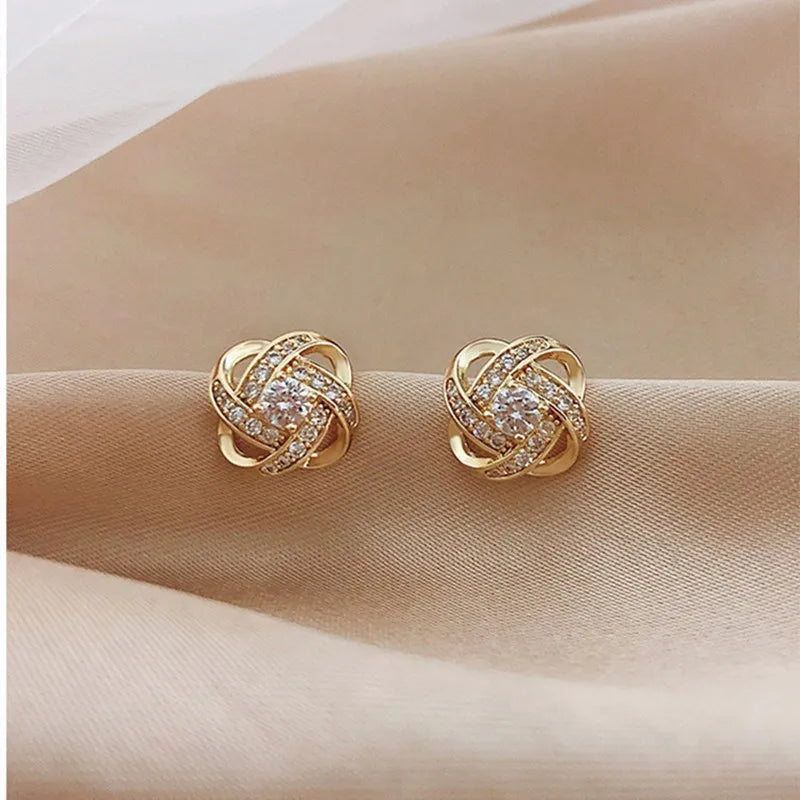 Showlu Fashion zircon cross stud earrings with geometric copper design, elegant jewelry for everyday wear