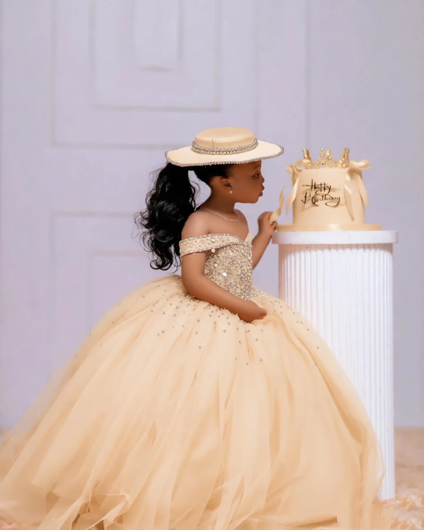 Orange Tulle Girls Birthday Party Dresses Customized Ball Gown Crystal Flower Girl Dresses for Wedding Baby Girls Pageant Dress