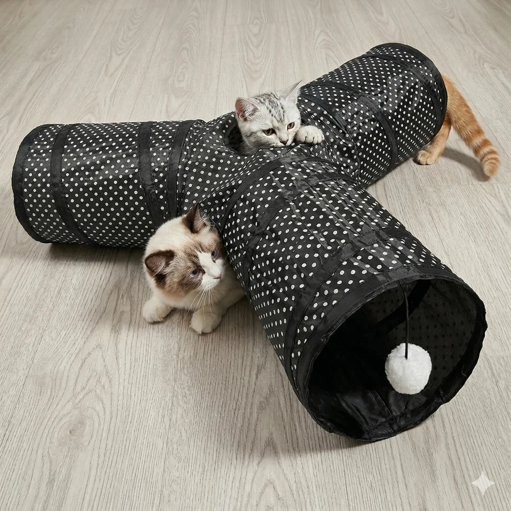 S T Y Shape Cat Tunnel 3 Way Collapsible Foldable Interactive Toys Hanging Ball Polka Dot Kitten Play Tube Rabbit Boredom Relief