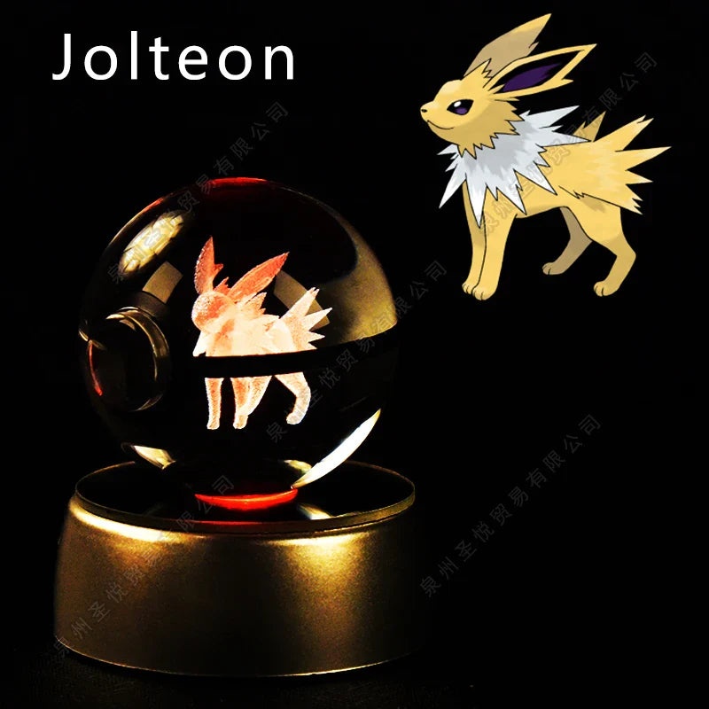 SHOWLU FASHION STORE Miniso Pokemon 3D Crystal Ball Night Light, LED glass Pokeball lamp with detailed Pokemon design.
