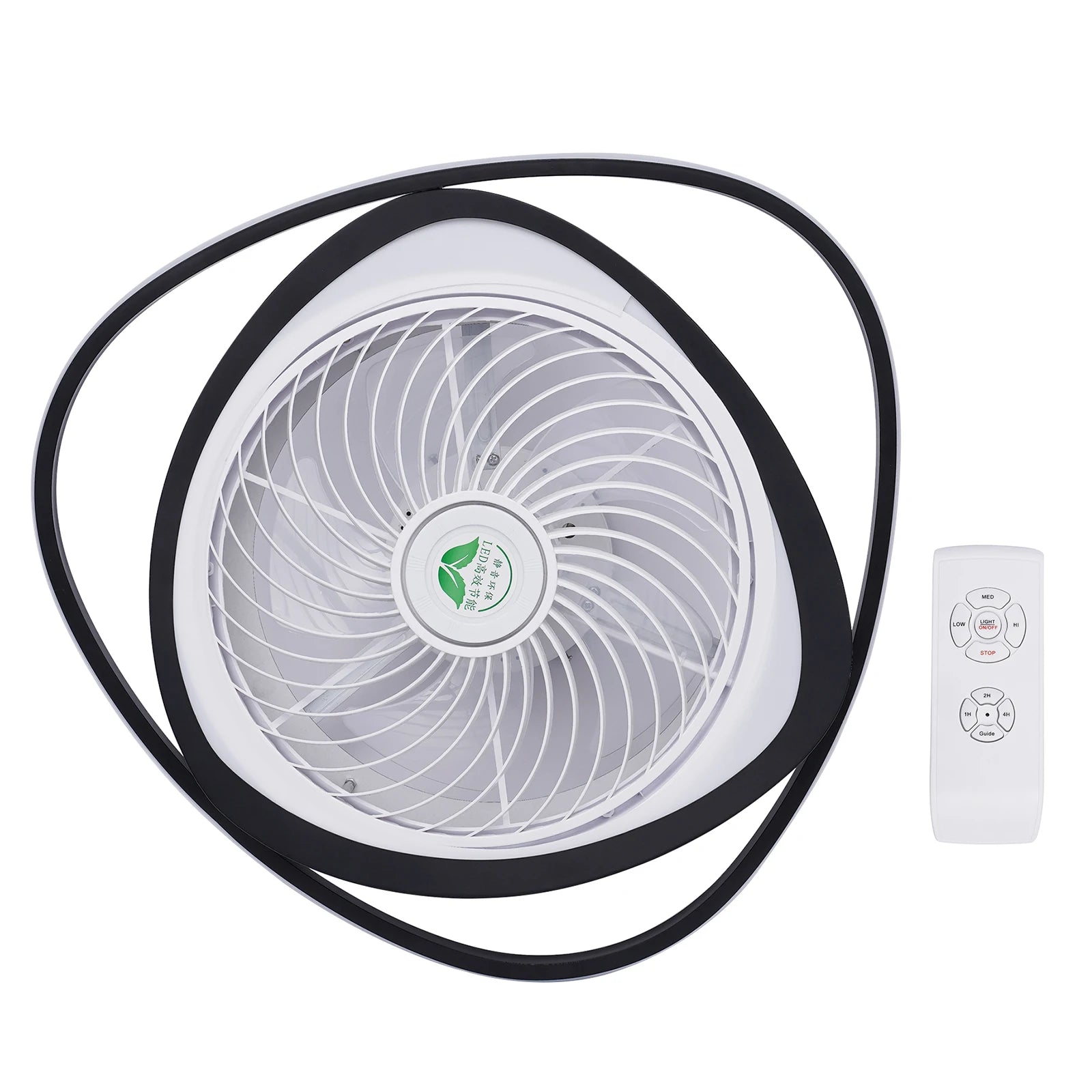 Showlu 20-inch low profile ceiling fan with dimmable LED light and remote control, featuring sleek design and modern style.