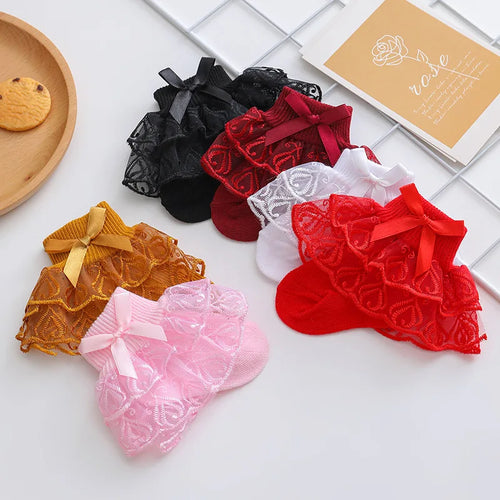 Colorful cotton lace ruffle princess socks for toddlers, breathable mesh ankle shorts, ideal for 0-2 year old children in summer