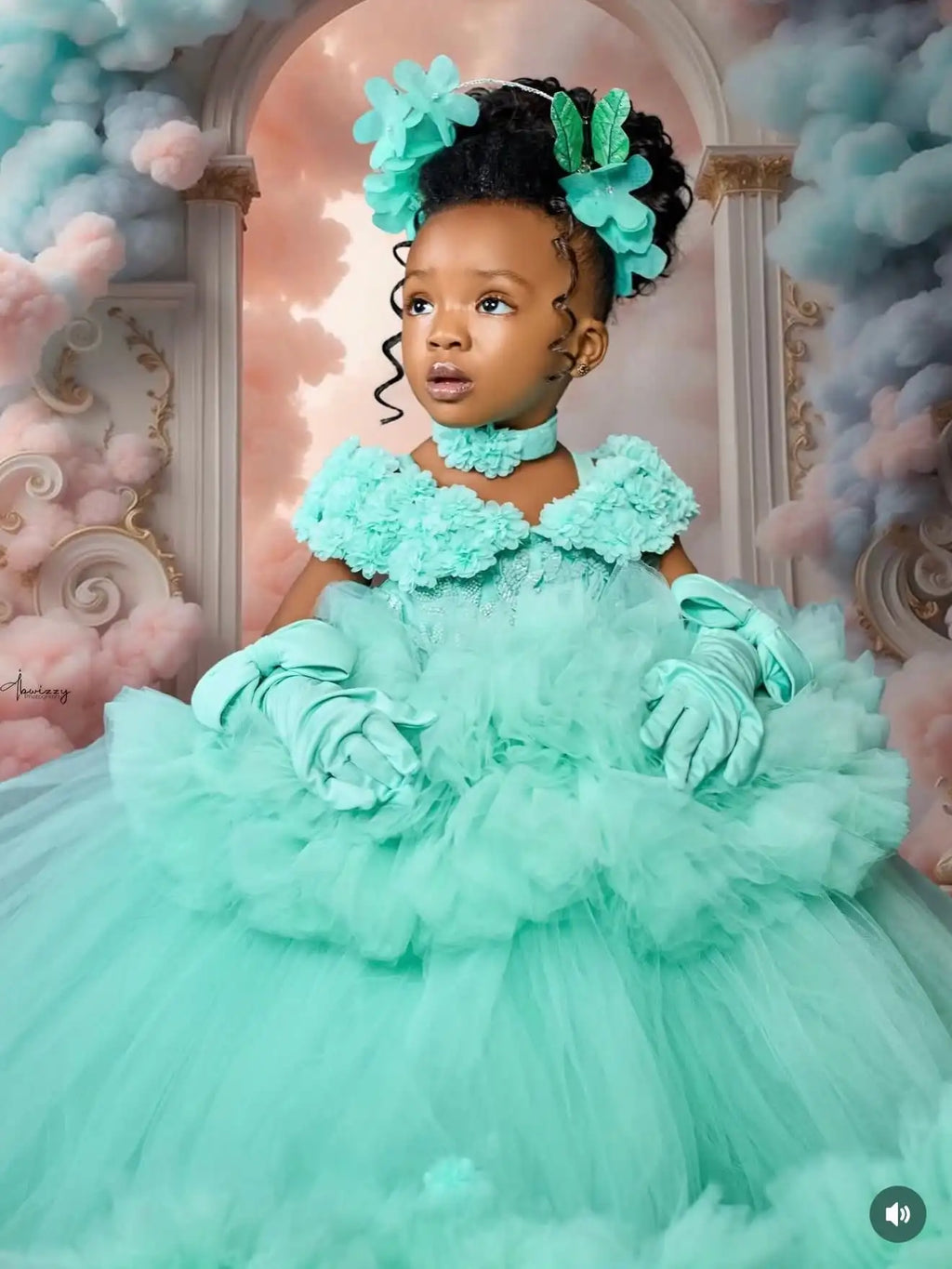 Luxury Green Flower Girl Dress For Wedding Customized Puffy Ball Gown Princess Kids Birthday Party First Holy Communion Dress