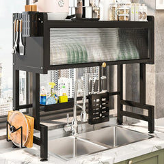 Kitchen Drain Shelf 3-Tier Multi-Functional Kitchen Storage Rack Kitchen Sink Organizer Large Over The Sink Dish Rack with Cover