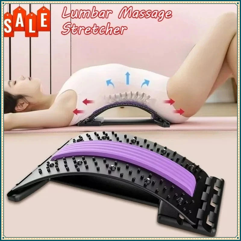 Home back and waist stretching equipment with yoga fitness back traction and massager for relieving back and waist tension.