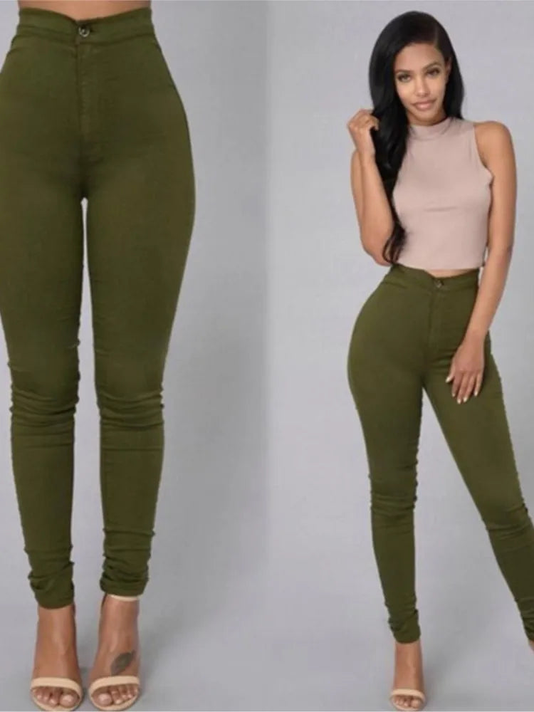 White and black solid color skinny jeans for women, high waist vintage denim pants, casual and sexy long pencil jeans from Showlu Fashion